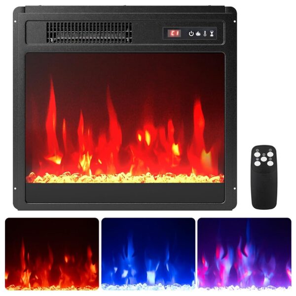 COSTWAY 18 Inches Electric Fireplace Insert, 750W/1500W Fireplace Heater with Remote Control, Adjustable Flame Color & Brightness, 0.5H-9H Timer, Thermostat and Overheat Protection