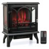 COSTWAY Electric Fireplace Stove with 3-Sided View, Remote Control, 1400W Portable Freestanding Heater with Thermostat, 3-Level Brightness, 0.5-6H Timer, Overheat Protection,...