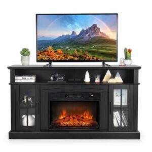 COSTWAY Electric Fireplace TV Stand for TVs Up to 65 Inches, 1400W Heater Insert with Remote Control, 6H Timer, 3-Level Flame, Overheat Protection and CSA Certification,...