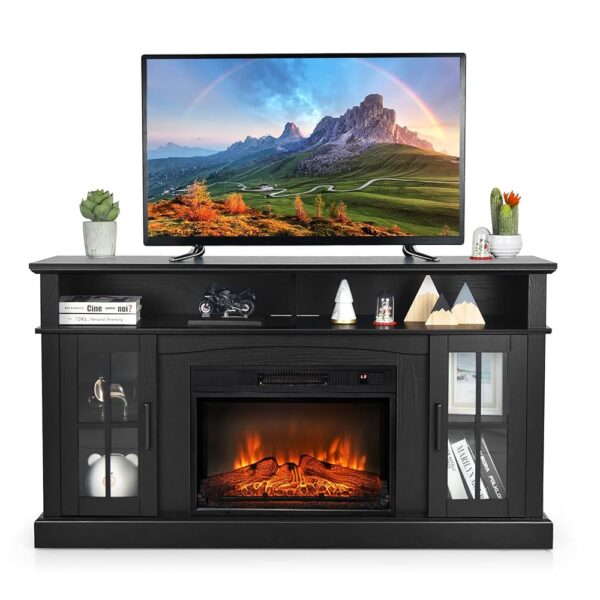 COSTWAY Electric Fireplace TV Stand for TVs Up to 65 Inches, 1400W Heater Insert with Remote Control, 6H Timer, 3-Level Flame, Overheat Protection and CSA Certification,...