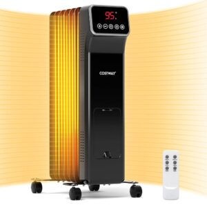 COSTWAY Oil Filled Radiator Heater, 1500W Electric Space Heater w/LED Screen & Remote Control, 24H Timer, Adjustable Thermostat, 3 Modes, Portable Indoor Heater for Bedroom Home...