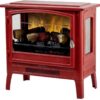 Country Living Infrared Freestanding Electric Fireplace Stove Heater in Deep Red | Provides Supplemental Zone Heat with Remote, Multiple Flame Colors, Metal Design with Faux...