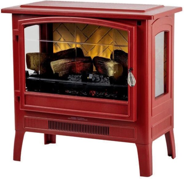 Country Living Infrared Freestanding Electric Fireplace Stove Heater in Deep Red | Provides Supplemental Zone Heat with Remote, Multiple Flame Colors, Metal Design with Faux...