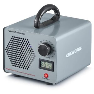 CREWORKS Ozone Generator, 5000 mg/h High Capacity Ozone Machine for Car Home Smoke Pet Odor Removal, Commercial Ozone Odor Eliminator Air Purifier with Timer Display for 3200 sq...