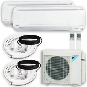 DAIKIN Dual (2 Zone) Air Conditioner Heat Pump + Maxwell 15 ft. Installation Kit + Wall Bracket (9000 + 15000 BTU)