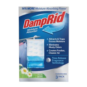 DampRid Fresh Scent Hanging Moisture Absorber, 1 Pound (Pack of 3) - Eliminates Musty Odors for Fresher, Cleaner Air, Ideal for Closet, 14% More Moisture Absorbing Power*- Blue