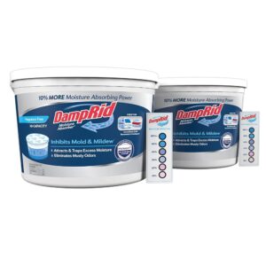DampRid Hi-Capacity Moisture Absorber Bucket, Fragrance Free, 2 lb. 15.5 oz. & Moisture Detection Strip (2 Pack), Attracts & Traps Excess Moisture