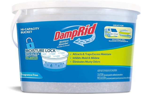 DampRid Moisture Absorber Hi-Capacity Bucket, 4 lb., Fragrance Free, For Fresher, Cleaner Air in Large Spaces, Lasts Up To 6 Months, No Electricity Required