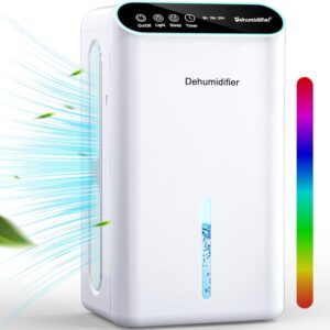 Dehumidifiers for Home, Up to 800 Sq.ft, 86oz Water Tank, Dehumidifiers for Bedroom with Essential Oil Diffuser, 7 Color LED Light, 24H Timer, Auto Shut-off, Ideal for Bathroom...