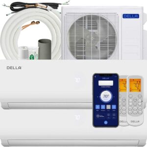 DELLA 18K BTU ODU 2 Dual Zone 9000 12000 BTU Mini Split Air Conditioner Work with Alexa,19 SEER2 208-230V Cools Up to 950 Sq.Ft Wifi Multi Zone Pre-Charged Heat Pump with 16ft...