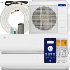 DELLA 27K BTU ODU 2 Dual Zone 18000 18000 BTU Wifi Mini Split Air Conditioner & Heat Pump Work with Alexa 19 SEER2 208-230V Cools Up to 2000Sq.Ft Multi Zone Ductless...