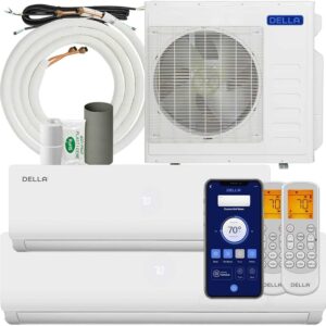 DELLA 36K BTU ODU 2 Dual Zone 12000 24000 BTU Wifi Mini Split Air Conditioner Work with Alexa, 19 SEER2 208-230V Cools Up to 2050 Sq.Ft Ductless Pre-Charged Heat Pump with 16ft...