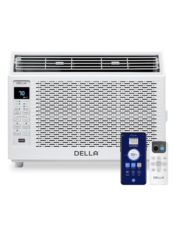 DELLA 6000 BTU Energy Saving Window Air Conditioner, Work with Alexa, Cools Up to 250 Sq. Ft, GEO Location, AC Unit with WIFI Smart Controls, Remote, Dehumidifier, Fan, Reusable...
