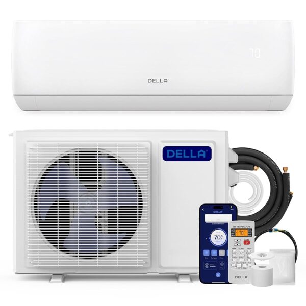 DELLA Motto Series 18000 BTU Wifi Enabled Mini Split 19 SEER2 Cools Up to 1000 Sq.Ft, 208-230V, Works with Alexa, Air Conditioner & Heater with Pre-Charged Heat Pump (R32...