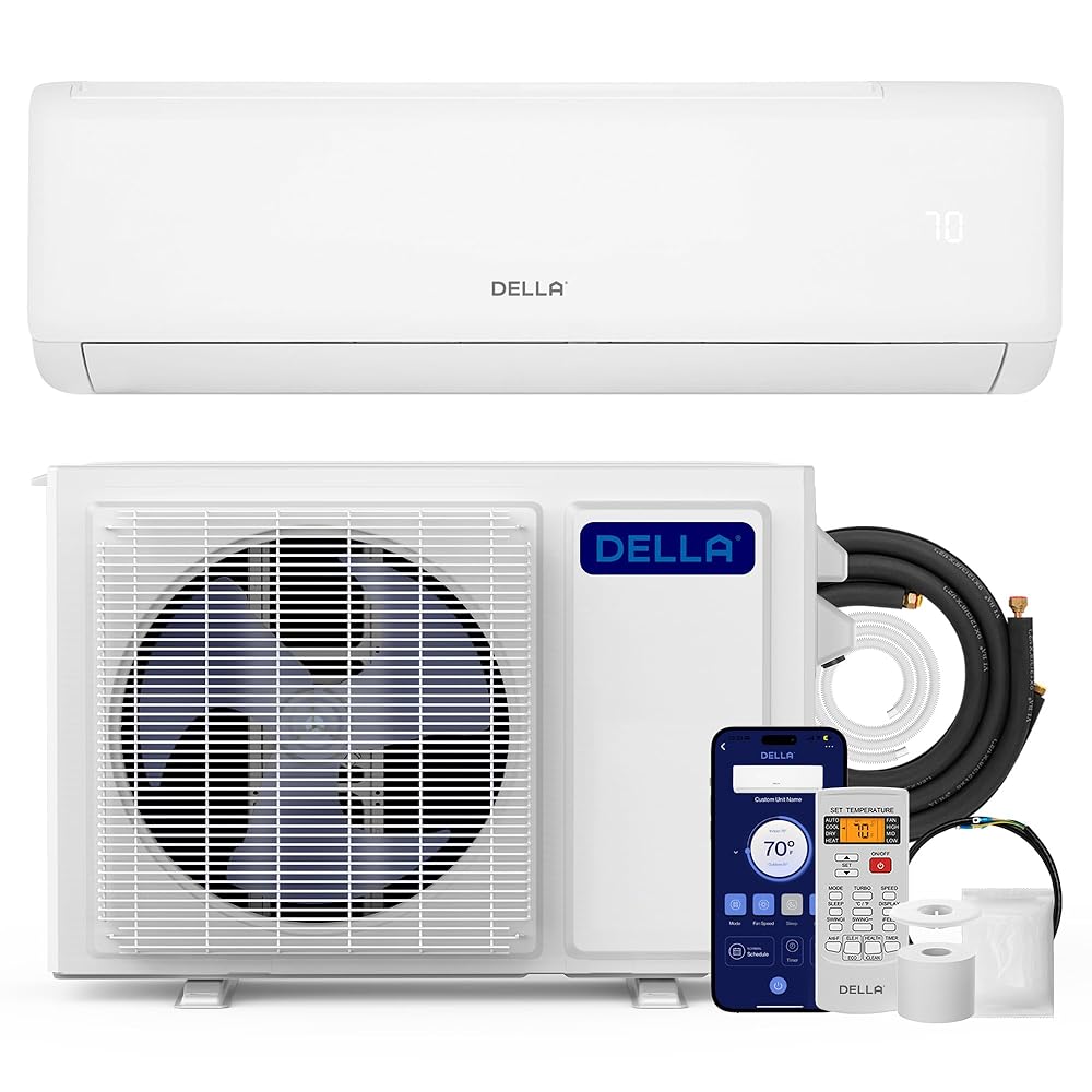 DELLA Vita Series 12000 BTU Mini Split AC 21 SEER2 Cools Up to 550 Sq.Ft, Works with Alexa, Wifi Enabled Air Conditioner & Heater with 1 Ton Pre-Charged Heat Pump (R32 Refrigerant) DELLA Vita Series 12000 BTU Mini Split AC 21 SEER2 Cools Up to 550 Sq.Ft, Works with Alexa, Wifi Enabled Air Conditioner & Heater with 1 Ton Pre-Charged Heat Pump (R32 Refrigerant)