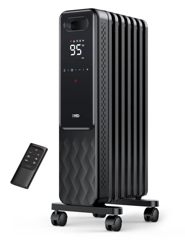 Dreo 1500W Oil Filled Radiator, Electric Radiant Heaters for indoor use Large Room with Remote Control, Child Lock, 4 Modes, Overheat & Tip-Over Protection, 24h Timer, Digital...