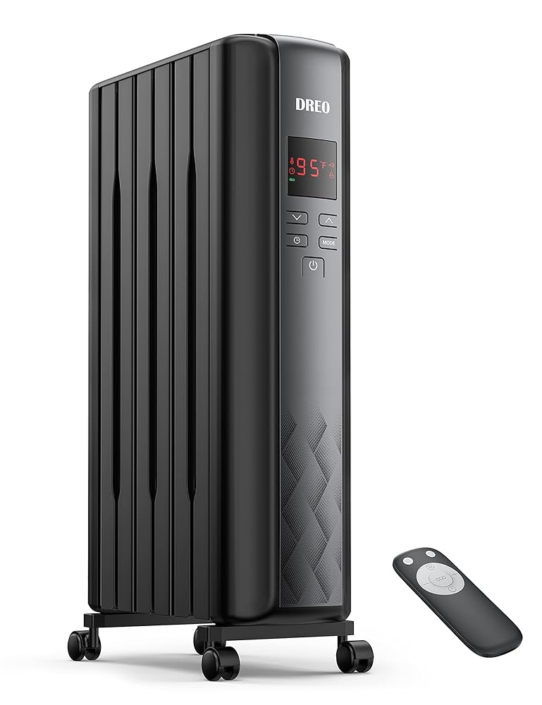 Dreo Oil Filled Radiator Heater, Electric Radiant Heater with Remote Control, 4 Modes, Overheat & Tip-Over Protection, 24h Timer, Digital Thermostat, Quiet Space Heater for... Dreo Oil Filled Radiator Heater, Electric Radiant Heater with Remote Control, 4 Modes, Overheat & Tip-Over Protection, 24h Timer, Digital Thermostat, Quiet Space Heater for...