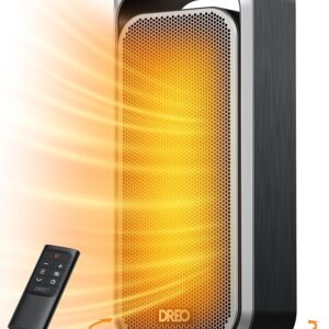 Dreo Quiet Space Heaters for Indoor Use, 1500W Electric Heater with Remote, PTC Ceramic Heater with Thermostat, 12H Timer, 70° Oscillation, Digital Display, Fast Safety Room...