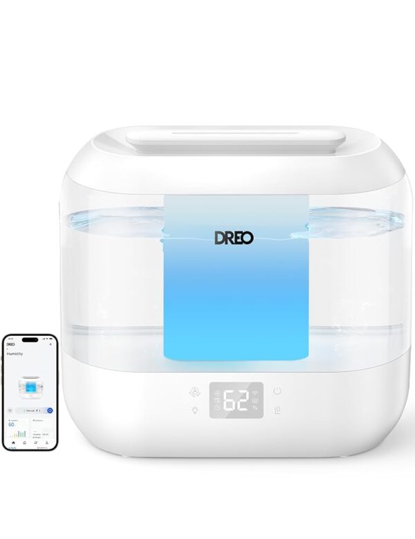 Dreo Smart Humidifier, Cool Mist Humidifiers for Bedroom, Quiet 4L Top Fill Ultrasonic Humidifiers for Home Office Plant & Baby with Nightlight, LED Display, 32H Runtime,...