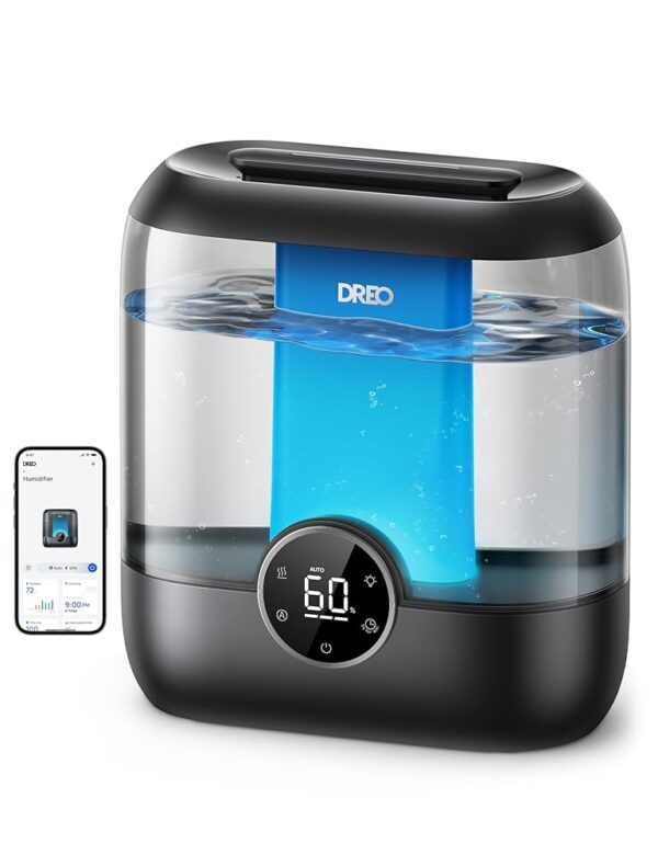 Dreo Smart Humidifiers for Bedroom, 6L Top Fill Supersized Cool Mist Humidifier for Large Room, 60 Hour Runtime, Quiet Ultrasonic Humidifiers for Plants, Baby, Indoor, Home,...