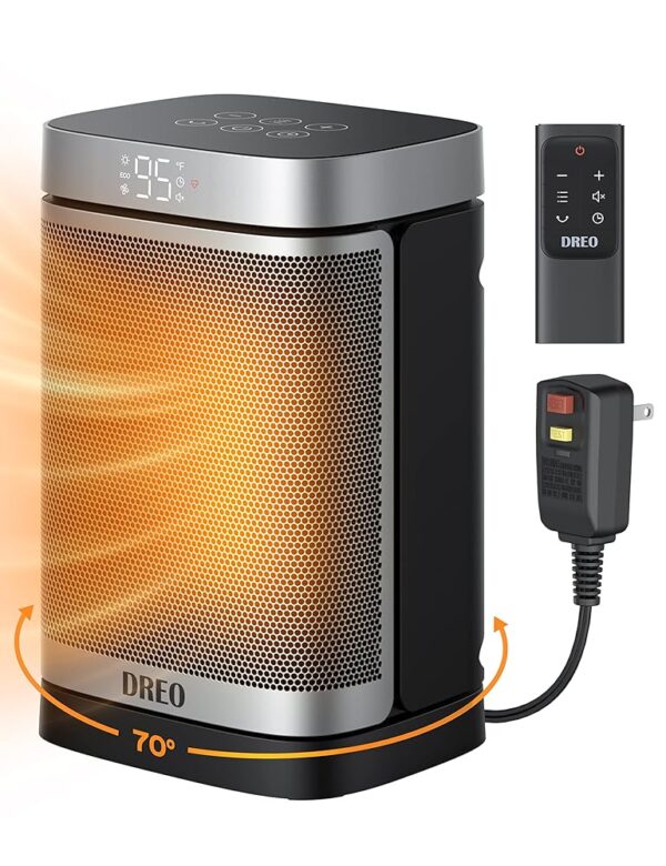 Dreo Space Heater for Bathroom and Indoor, Portable Heater, 1500W Safe and Quiet PTC Ceramic Heater, 40-95°F Digital Thermostat, 70°Oscillating, Remote, ALCI Safety Plug, 12h...
