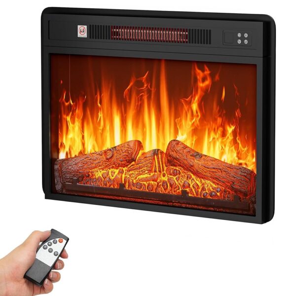 DWVO 23 Inches Electric Fireplace Insert, Recessed Fireplace Heater with Remote Control, Adjustable Temperature, 8H Timer, Adjustable Flame Brightness, 120V 1400W, Firewood