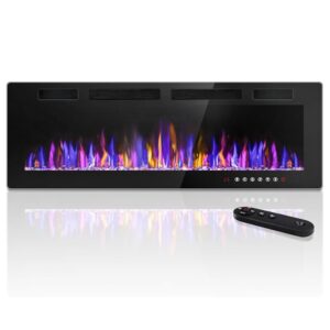 Electic Fireplace, 72" Recessed and Wall Mounted Electric Fireplace, Ultra-Thin Electric Fireplace Inserts Heater, 750W/1500W Fire Places Insert and Wall Electric Fireplace with...