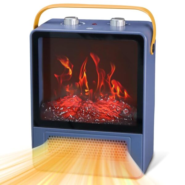 Electric Fireplace Heater, 1500W Portable Space Heater, Fireplace with Realistic 3D Flame Effect and Overheating Safety Protection, Quiet and Safe for Indoor Use Office Bedroom