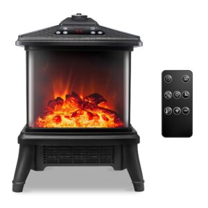 Electric Fireplace Heater with Remote 1500W Portable Freestanding Stove Heater Realistic Flame Effect 7 Colors& 3 Brightness for Indoor Use Overheating and Tip-Over Safety