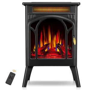 Electric Fireplace Stove, 1500W, Fast Heating, X Infrared Fireplace Heater with Remote Control, 8H Timer, Freestanding Stove with Adjustable 3D Flame Overheat Protection, Indoor...