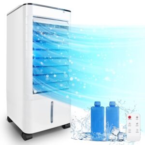 Evaporative Air Cooler,3-IN-1 Windowless Portable Air Conditioner,Oscillation Swamp Cooler and Humidification-Includes Ice Packs-12 Hour Timer&Remote,Ideal for Home, Office,...