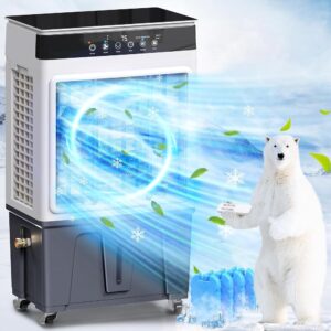 Evaporative Air Cooler, 3500CFM 3-in-1 Swamp Cooler with 7.5Gal Water Tank, 120° Oscillation, 3 Speeds 3 Modes, 4 Ice Packs, 12H Timer, Remote, Portable Air Conditioner for...