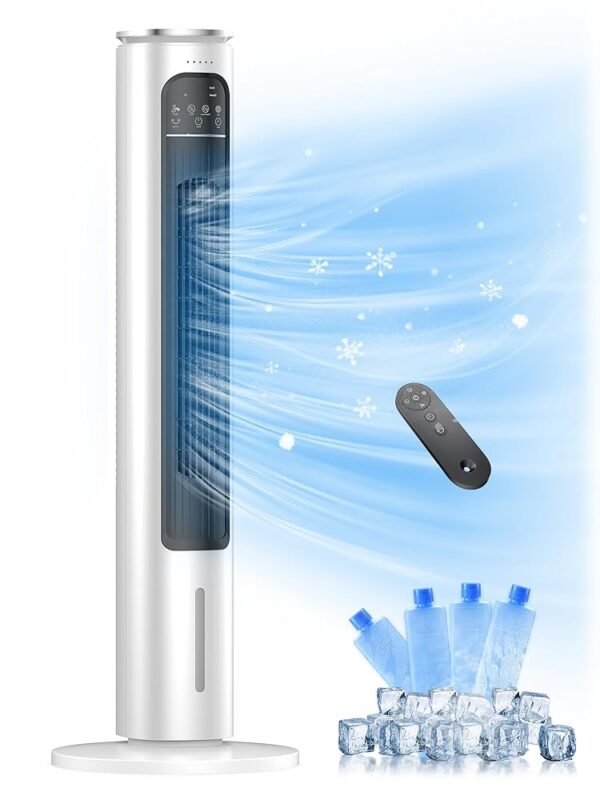 Evaporative Air Cooler, 37” Portable Air Conditioners, Swamp Cooler,4 Modes, 12H Timer, 70° Oscillating, Removable Water Tank, Ice Packs, Remote, Cooling Ac Tower Fan for...