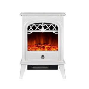 Free Standing Electric Fireplace Cute Electric Heater Log Fuel Effect Realistic Flame Space Heater, 1500W - White