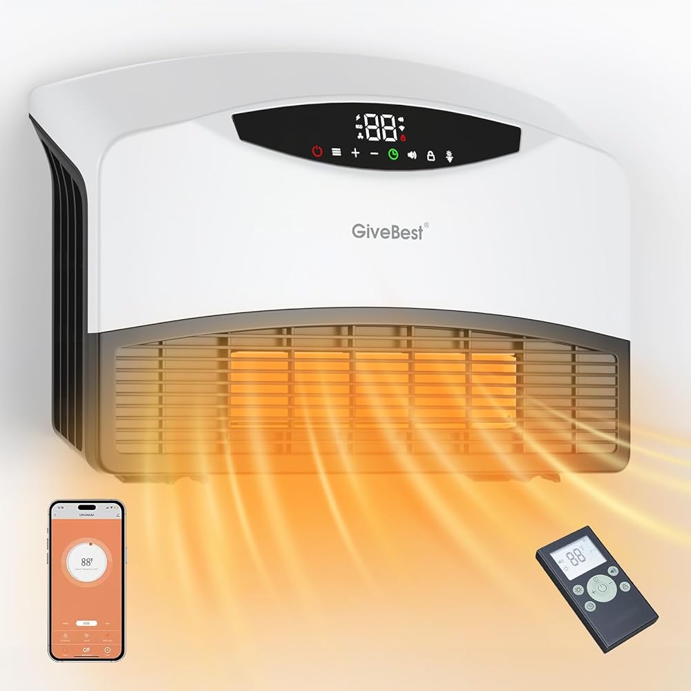 GiveBest Smart Wall Heater - 1500W Space Heater for Indoor Use, Work with Alexa, Adjustable Thermostat, Remote and WiFi Control, 24H Timer, Easy-mounted Heater for Bedroom... GiveBest Smart Wall Heater - 1500W Space Heater for Indoor Use, Work with Alexa, Adjustable Thermostat, Remote and WiFi Control, 24H Timer, Easy-mounted Heater for Bedroom...