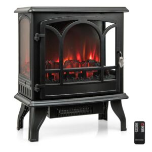 GOFLAME 23” Electric Fireplace Stove, Freestanding Fireplace Heater with 3-Level Dimmable Flame Effect and 6H Timer, Remote Control, Compact Stove Heater with Overheat...