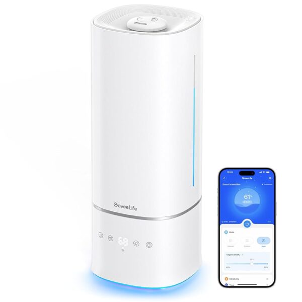 GoveeLife Humidifiers for Bedroom, 6L Top Fill Cool Mist Humidifier for Large Room, Auto Mode, Adjustable Mist, Quiet Sleep Mode, WiFi Smart Air Humidifier with RGB for Baby,...