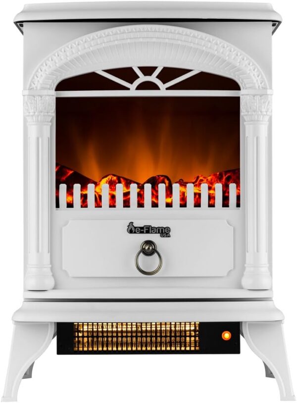 Hamilton Indoor Compact Freestanding Electric Fireplace Space Heater - Realistic 3-D Wood Burning Flame (Winter White)