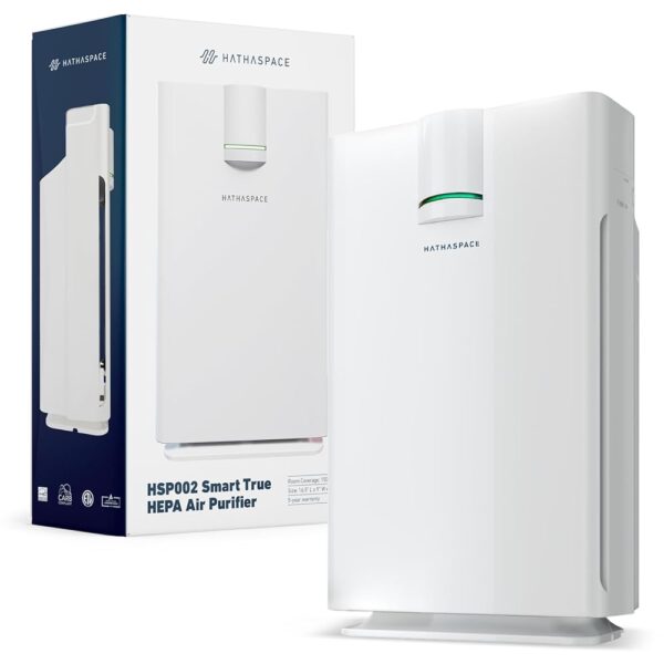 HATHASPACE Smart Air Purifiers - True HEPA Air Purifier, Cleaner & Filter for Allergies, Smoke, Pets - Eliminator of 99.9% of Dust, Pet Hair, Odors - HSP002-1500 Sq. Ft.