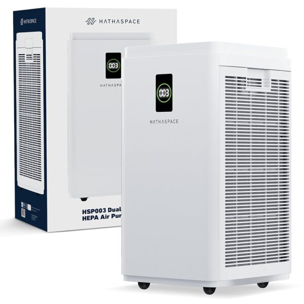 HATHASPACE Smart Air Purifiers - True HEPA Air Purifier, Cleaner & Filter for Allergies, Smoke, Pets - Eliminator of 99.9% of Dust, Pet Hair, Odors - HSP003 - 2800 Sq. Ft.