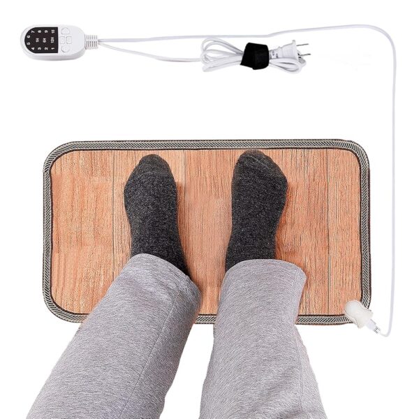 Heated Floor Mat - Foot Warmer Under Desk, 11.8x19.7in Heated Feet Rest for Home Office Desk, Winter 110V Electric Heating Pad with 3 Timers & 10 Adjustable Temperature
