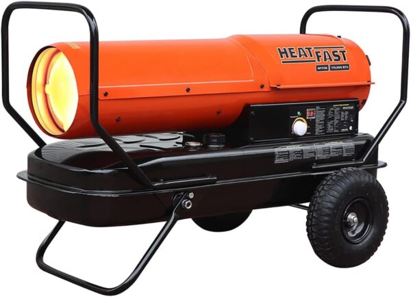 HF175K Portable Home, Jobsite, Construction Site Forced Air Kerosene/Diesel Salamander Torpedo Space Heater with Thermostat Temperature Control, 175,000 BTU, orange, Large