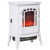 HOMCOM 22" Free Standing Electric Fireplace Stove, Fire Place Heater with Realistic Flame Effect, Overheat Safety Protection, 750W / 1500W, White