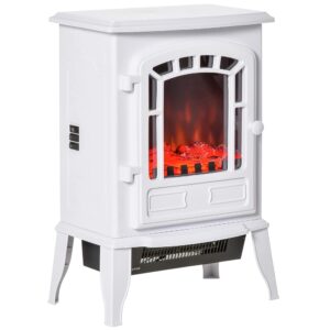 HOMCOM 22" Free Standing Electric Fireplace Stove, Fire Place Heater with Realistic Flame Effect, Overheat Safety Protection, 750W / 1500W, White