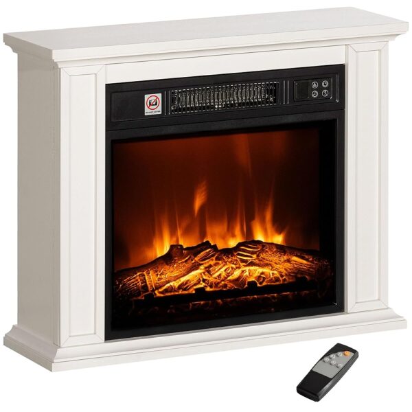 HOMCOM 26" Electric Fireplace with Mantel Surround, 1400W Replaceable Fireplace Insert Heater with Realistic Log and Flame Effect, Remote, Freestanding Fireplace Heater for...