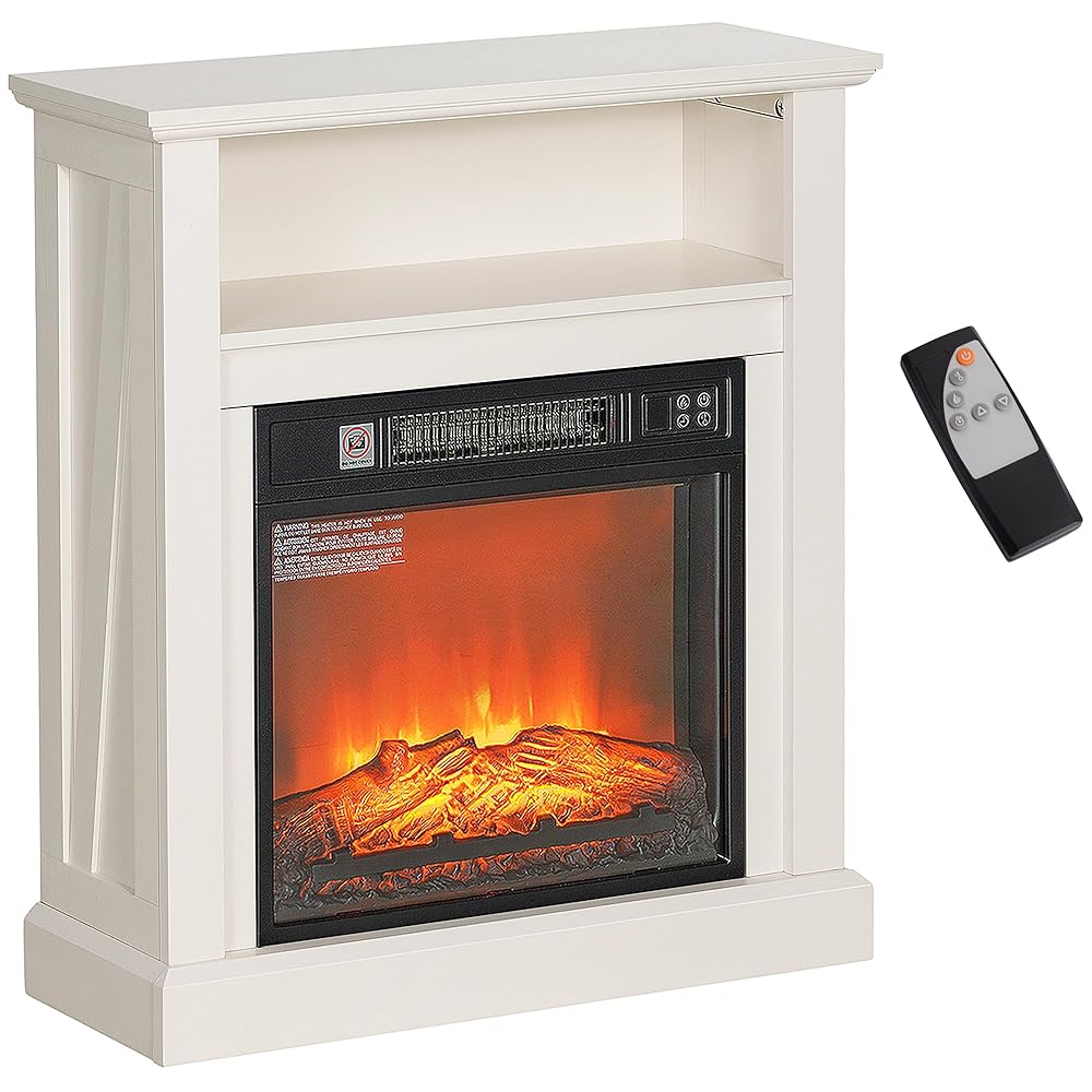 HOMCOM 27" Electric Fireplace with Mantel Surround, 1400W Replaceable Fireplace Insert Heater with Realistic Log and Flame Effect, Remote Control, Freestanding Fireplace Heater... HOMCOM 27" Electric Fireplace with Mantel Surround, 1400W Replaceable Fireplace Insert Heater with Realistic Log and Flame Effect, Remote Control, Freestanding Fireplace Heater...