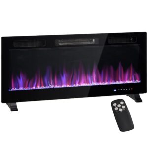 HOMCOM 42" Electric Fireplace Recessed and Wall Mounted, Freestanding with Remote, 750W/ 1500W Ultra-Thin Fireplace Heater and Linear Fireplace with Timer, Adjustable Flame...