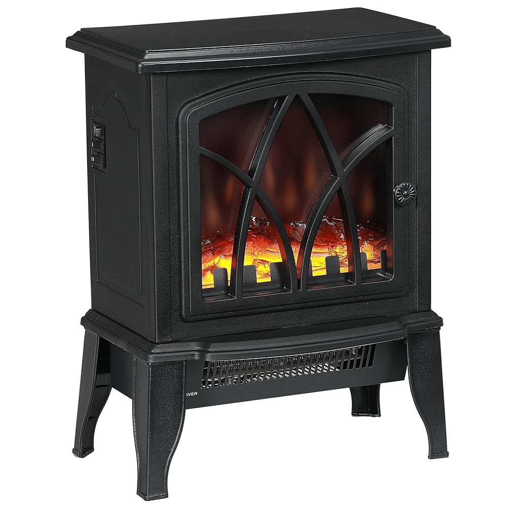 HOMCOM Electric Fireplace Stove, 18" Freestanding Fireplace Heater with Realistic Flame, Overheating Protection, Portable, 750W/1500W, Black HOMCOM Electric Fireplace Stove, 18" Freestanding Fireplace Heater with Realistic Flame, Overheating Protection, Portable, 750W/1500W, Black