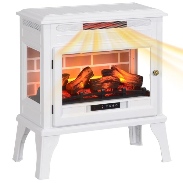 HOMCOM Electric Fireplace Stove, 24" Freestanding Electric Fireplace Heater with Remote, Realistic 3D Flame Effect, Thermostat, Overheat Protection, 1000W/1500W, White