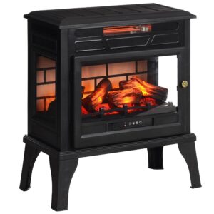 HOMCOM Electric Fireplace Stove, 24" Freestanding Electric Fireplace Heater with Remote, Realistic 3D Flame Effect, Thermostat, Overheat Protection, 1000W/1500W, Black